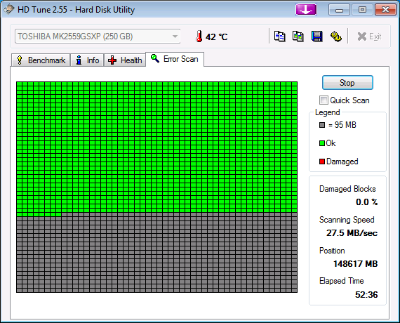 Sample screen shot of HD Tune Error Scan in progress